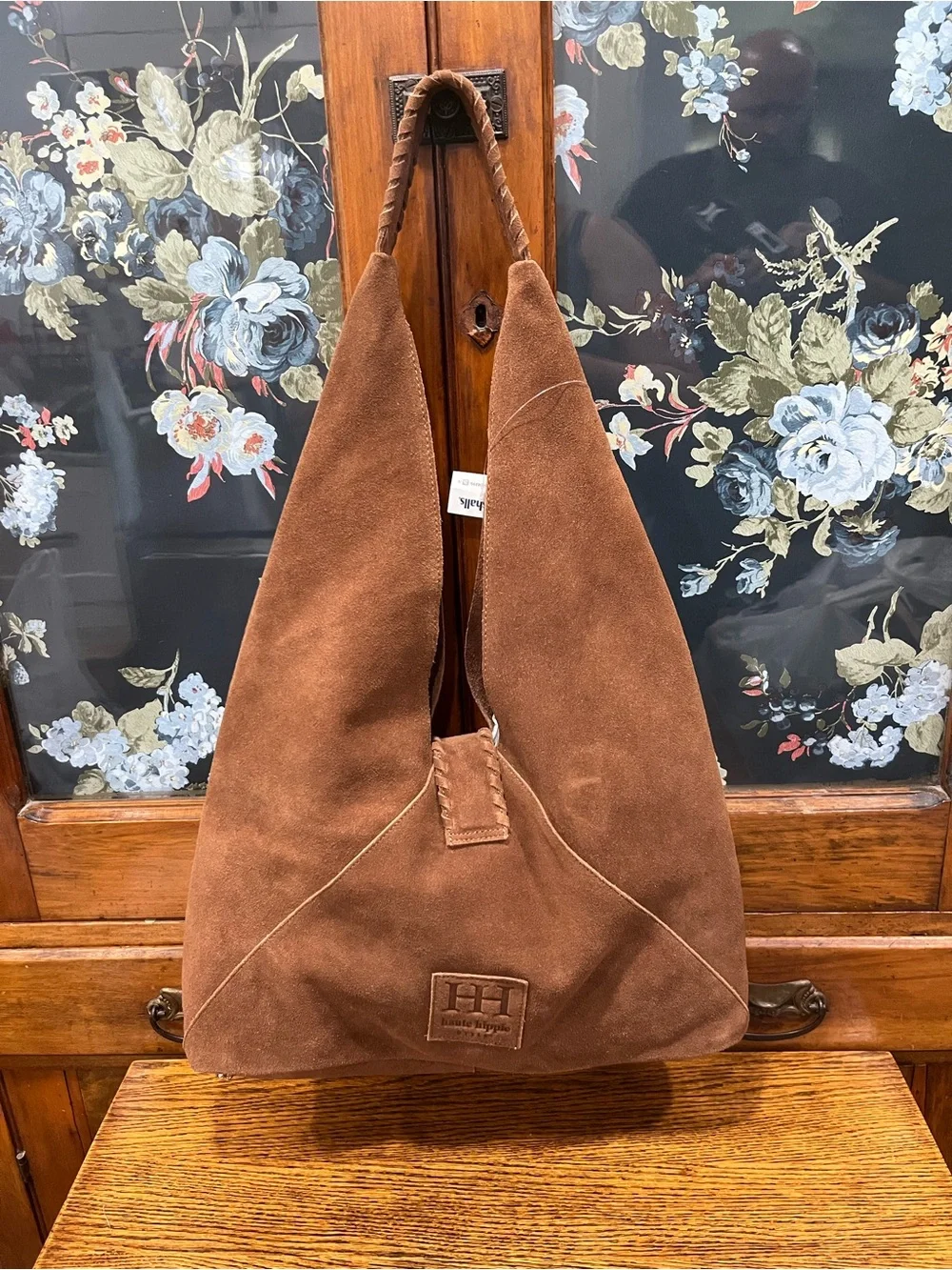 Haute Hippie 100% Genuine Suede Leather Triangle Hobo Bag – Brown Boho Festival